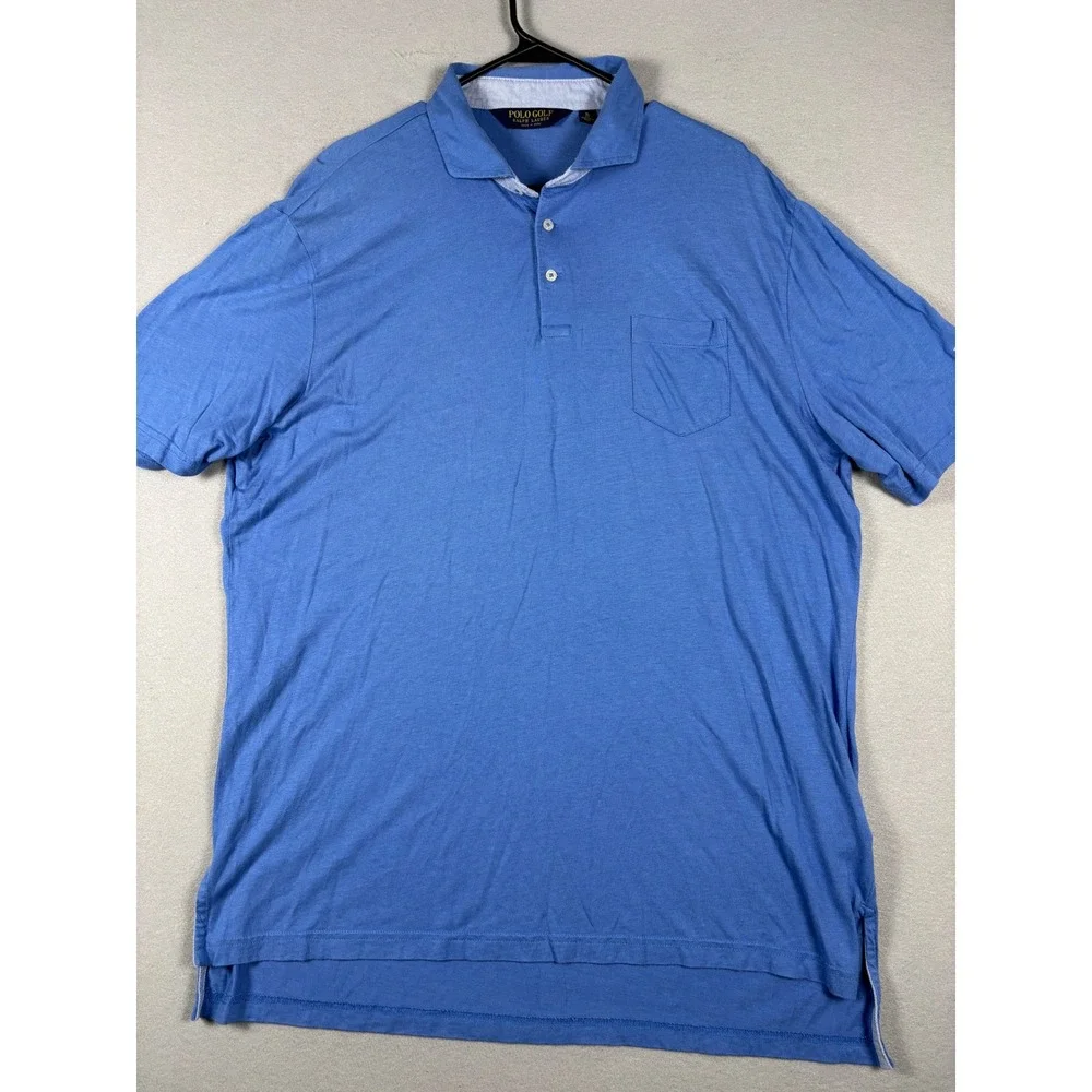 Polo Golf Ralph Lauren Short Sleeve Pocket Polo Shirt XL Blue Marlin Logo Cotton